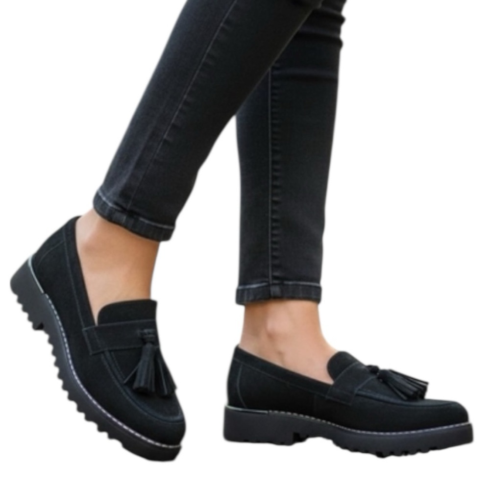 Via Spiga Giada Black Suede Leather Tassel Loafers Womens Size 6
